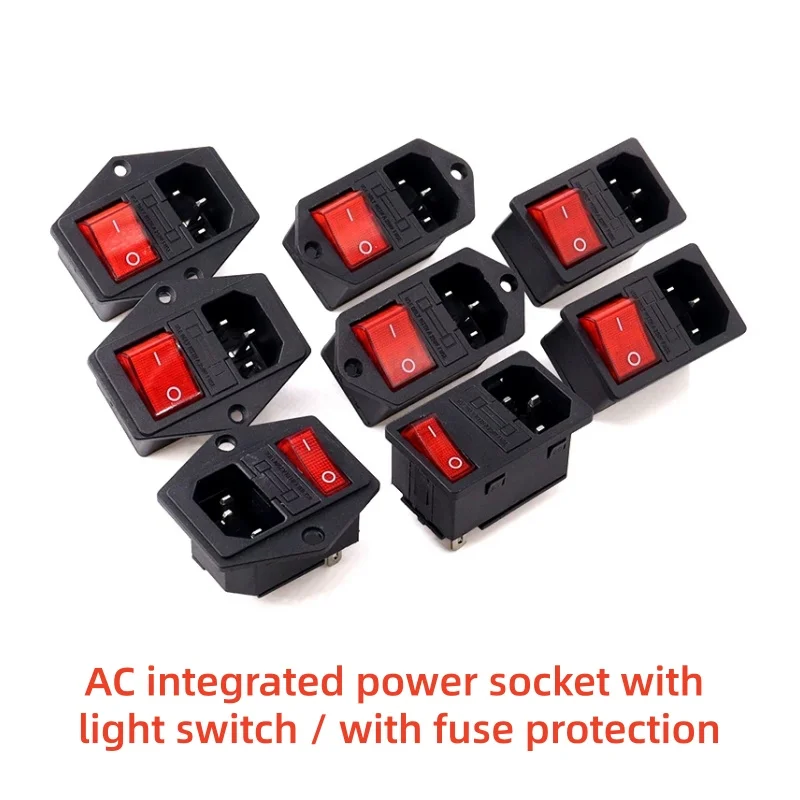 Computer Mount Outlet 2 3 Pin IEC320 C14 Electrical Power Socket LED 250V Rocker Switch Brass 10A Fuse Inlet Plug Connector 220v