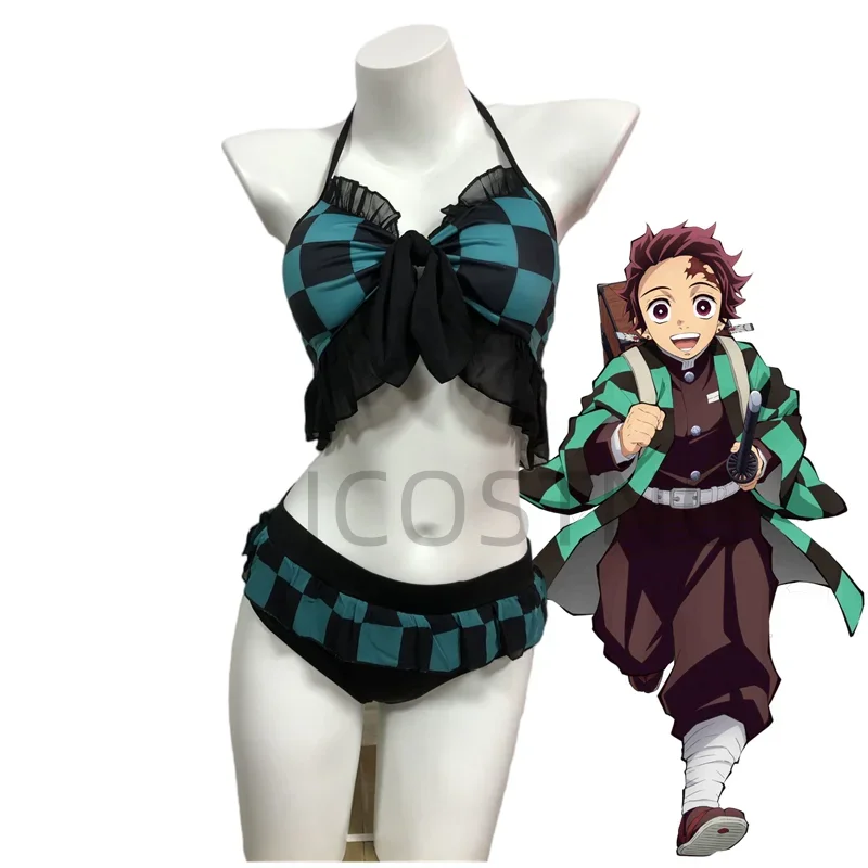 Neue Cosplay Bade bekleidung Kamado Tanjirou Agatsuma Zenitsu für Frauen Mädchen BH Shorts Sommerferien Strand Bade bekleidung