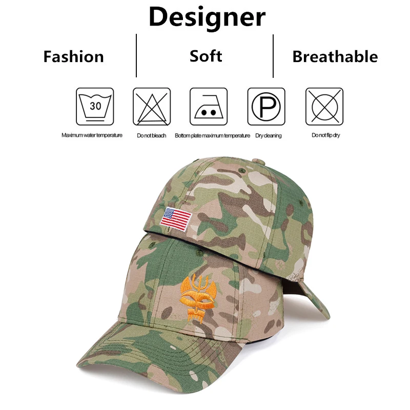 Unisex Forked Wolf Embroidery Camouflage Baseball Caps Spring and Autumn Outdoor Adjustable Sunscreen Hat Hunting Accessories