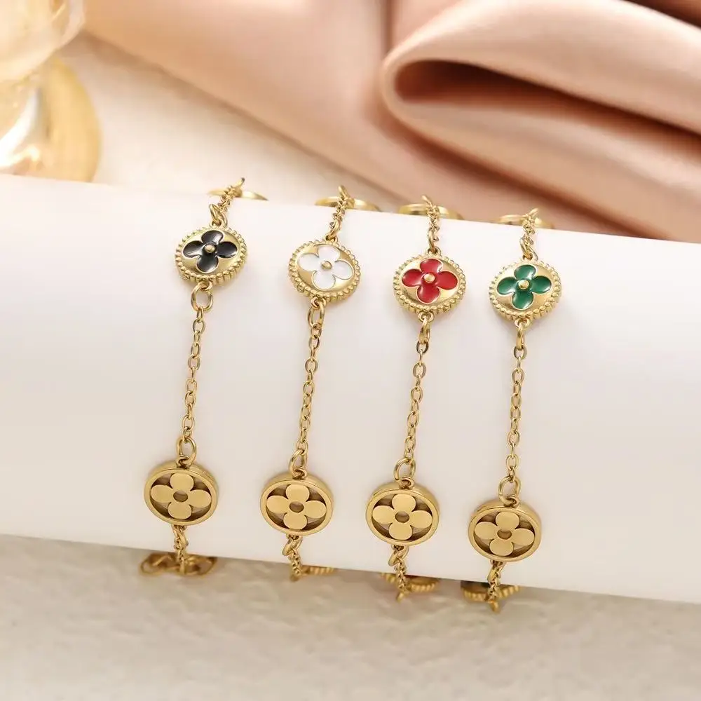 Pulsera de aceite de goteo de trébol de la suerte, nicho ligero de lujo, acero de titanio, adecuado para uso diario de niñas, 1 ud.