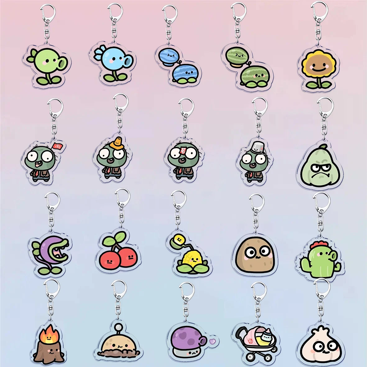 Video Game Pvz Keychains for Accessories Bag Fashion Gamer Plants Garden Warfare Key Chain Ring Jewelry Sunflower Gifts Keyrings