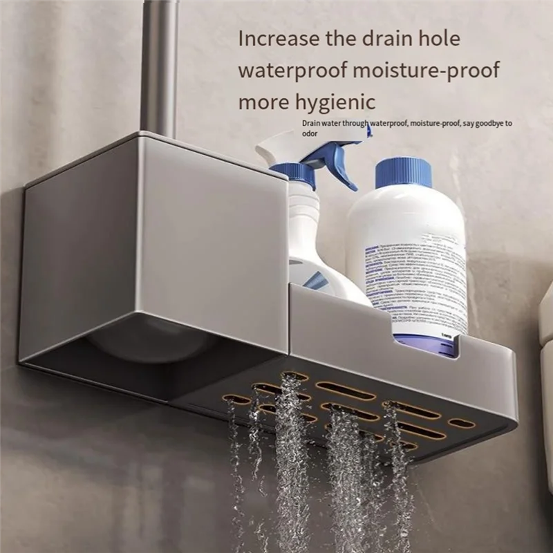 ABXF-Punch-Free Toilet Brush Holder, With Shelf, Household Toilet Brush Without Dead Corners, Bathroom