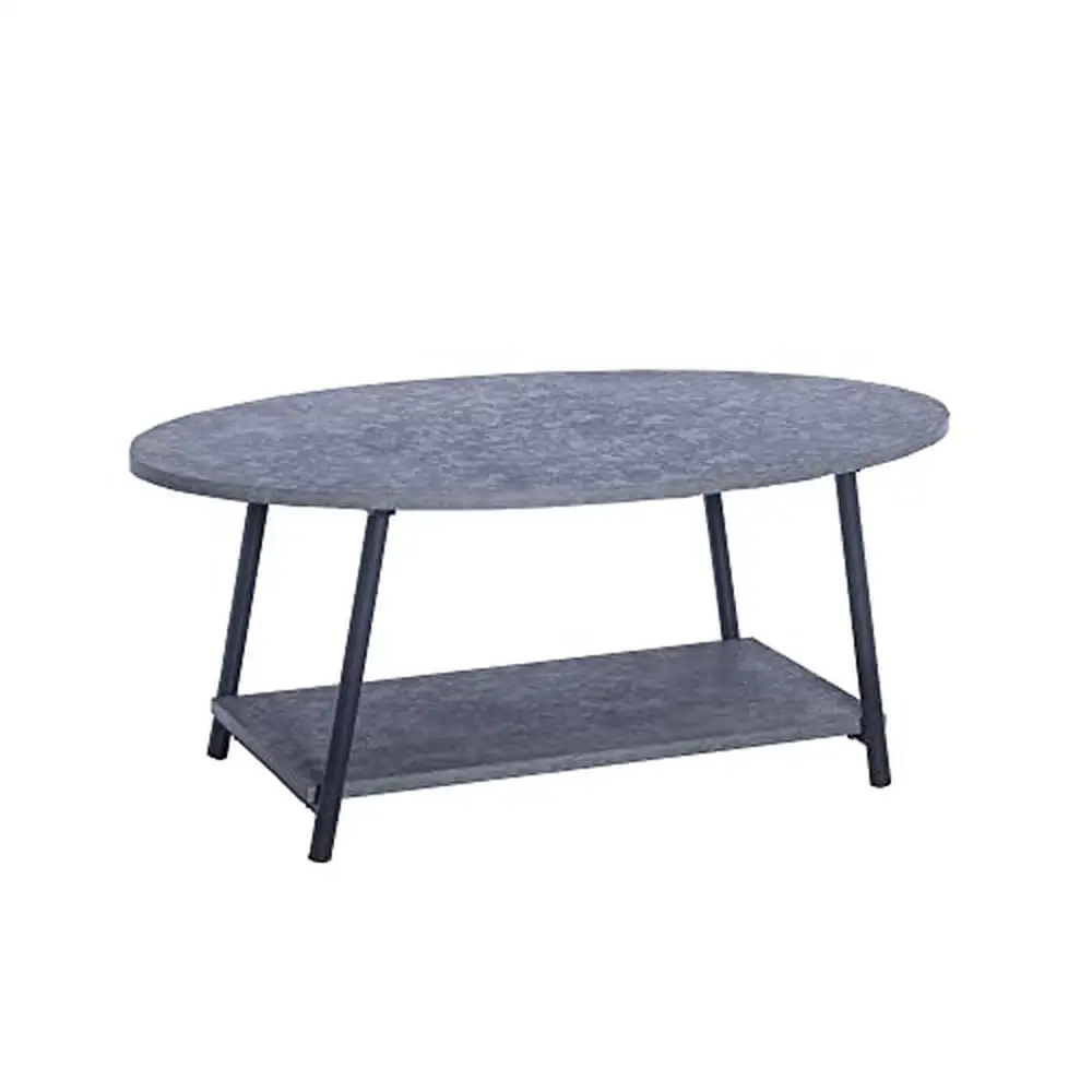 

Steel Frame Oval Coffee Table with Storage Shelf Rustic Slate Grey 39.4"x23.5"x16.3