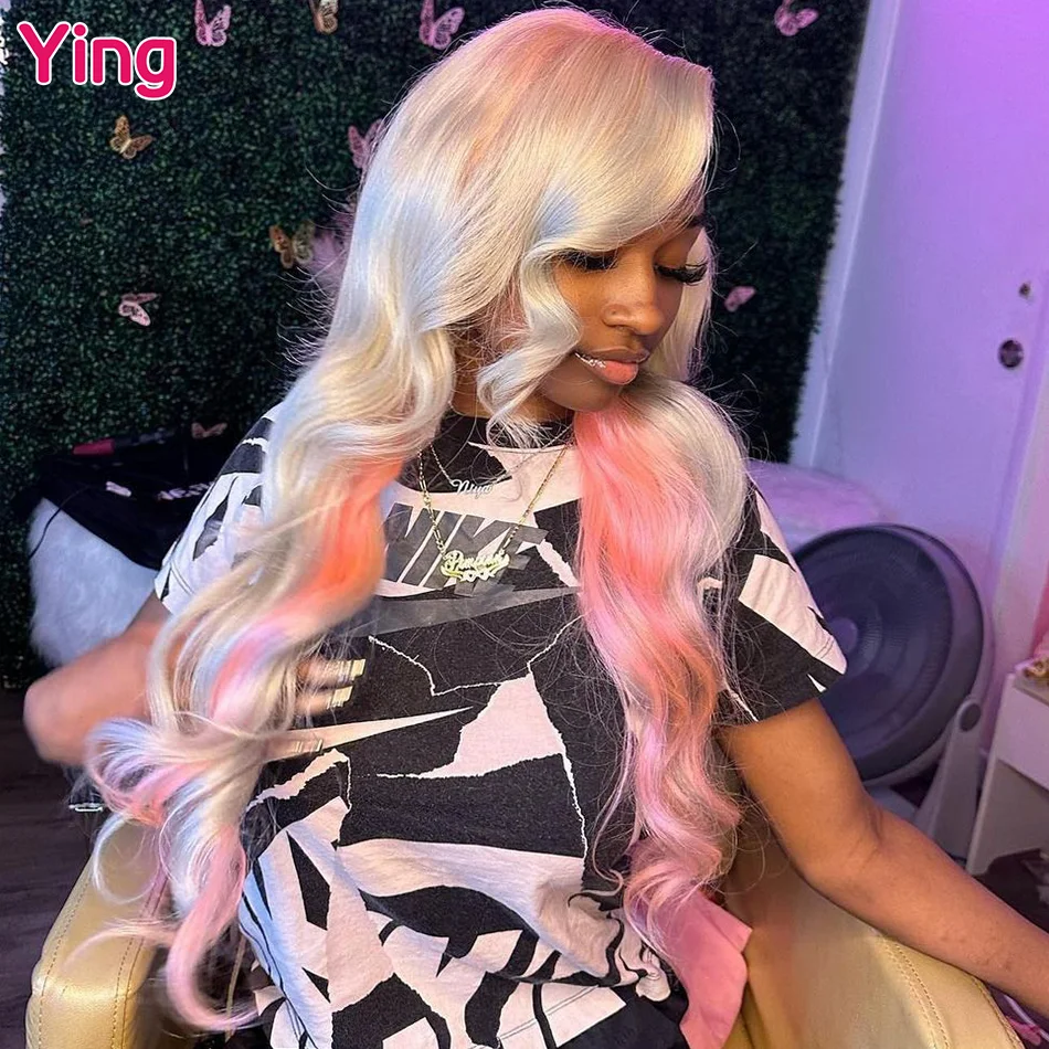 

Ying Grey Pink Body Wave 13x4 Lace Front Wig Pre-Plucked 12A Brazilian 13X6 Transparent Lace Frontal Human Hair Wig#613 Blonde