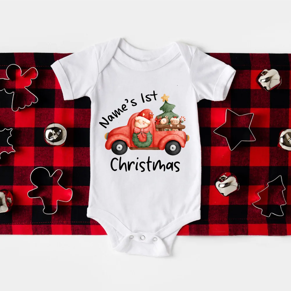 Personalize My 1st Christmas Romper Newborn Bodysuits Xmas Party Gift Boys Girls Short Sleeve Jumpsuit Holiday Xmas Clothes