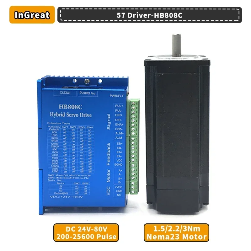 Kit de moteur pas à pas à boucle fermée Nem23 57mm/Nema34 86mm 1,5 nm-12nm 4,2 a-6a, servomoteur hybride facile avec encodeur HB808C 2PH