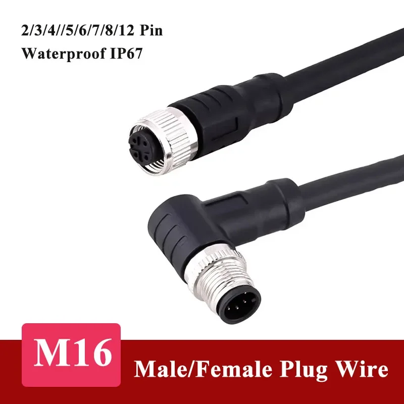 Kabel konektor Sensor, tahan air M16 2/3/4 // 5/6/7/8/12 Pin kabel konektor Sensor IP67 lurus/Siku pria wanita PVC berpelindung colokan penerbangan dengan Line