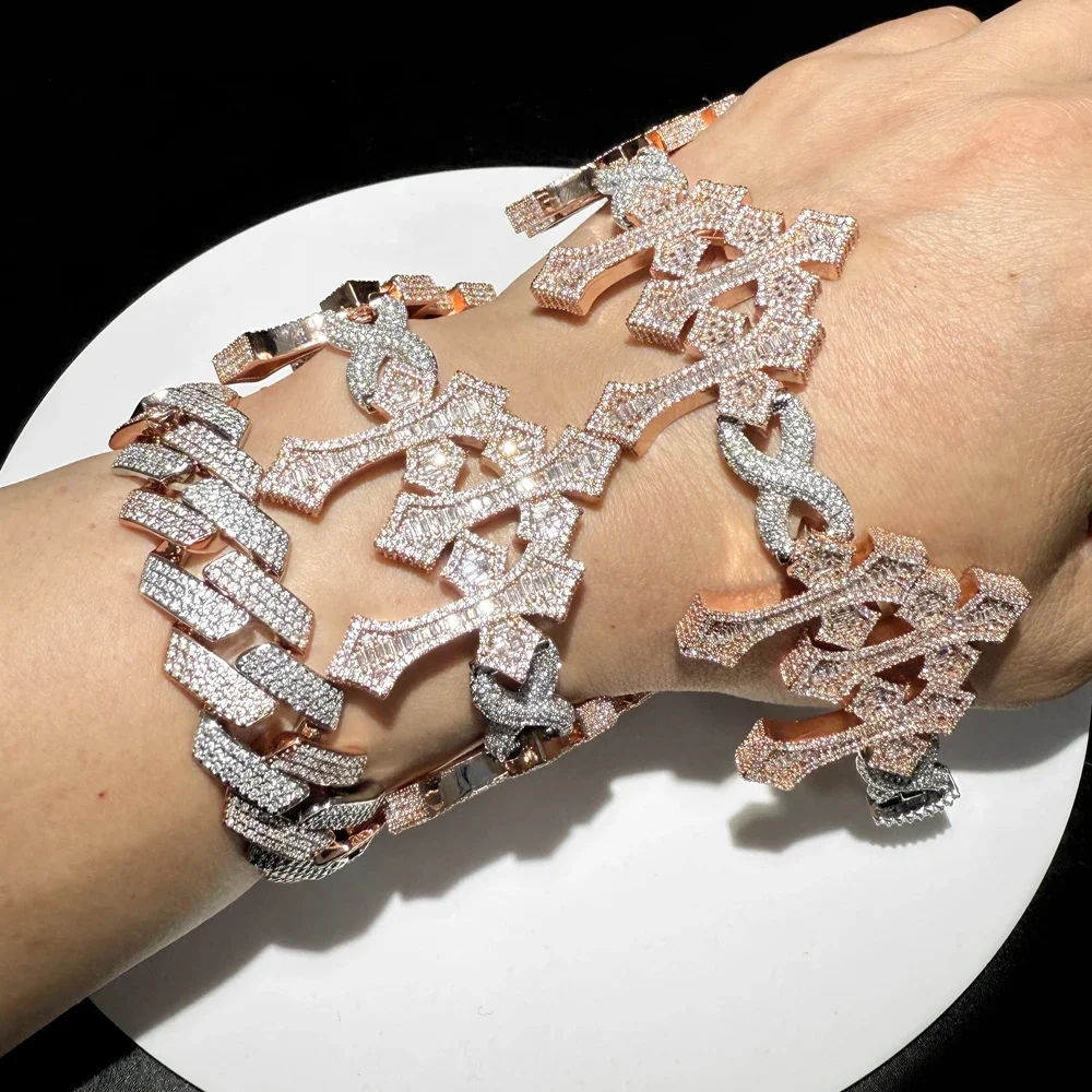 2025 New Arrived Multiple Stacked Crosses Bracelet Iced Out Bling Cubic Zircon Hip Hop Fashion Two Tone Jewelry For Men