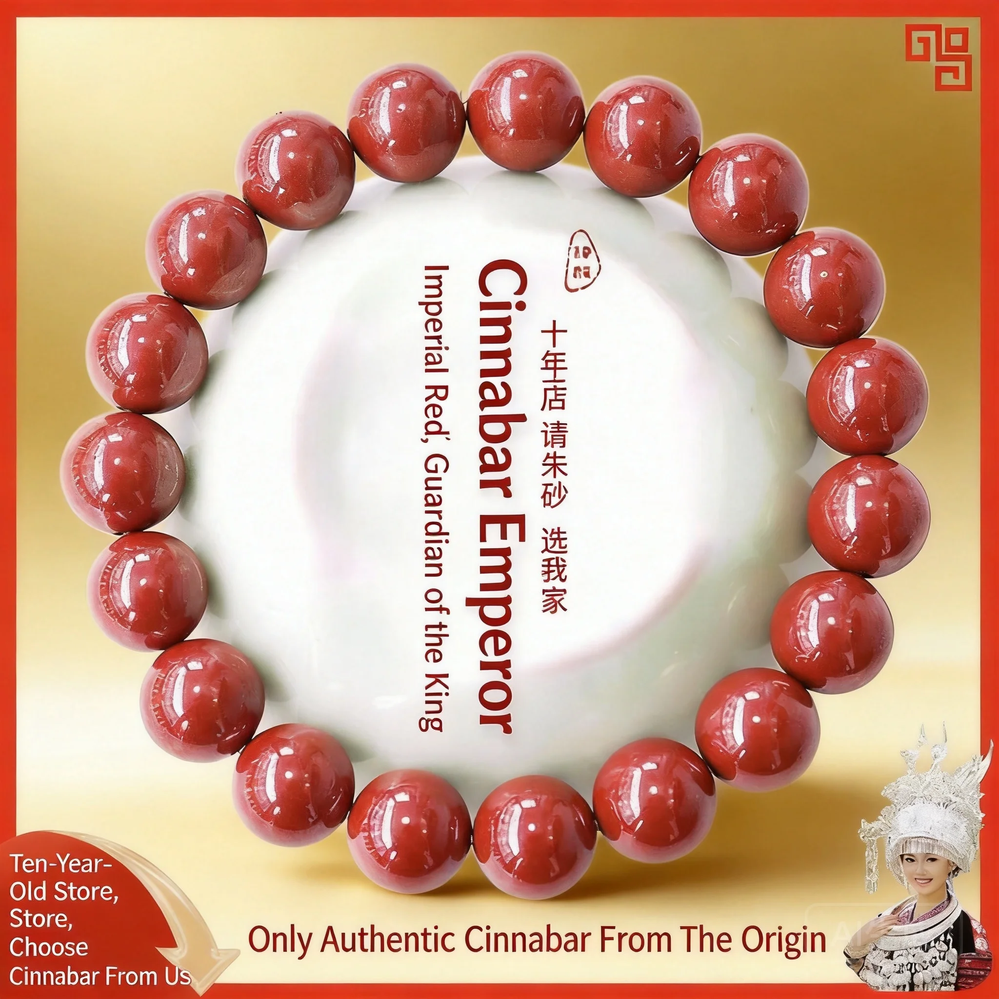 

7A Grade Natural High Content Cinnabar Beaded Bracelet 2026 New Year Gift For Men Women Round Original Ore Cinnabar Bracelet For