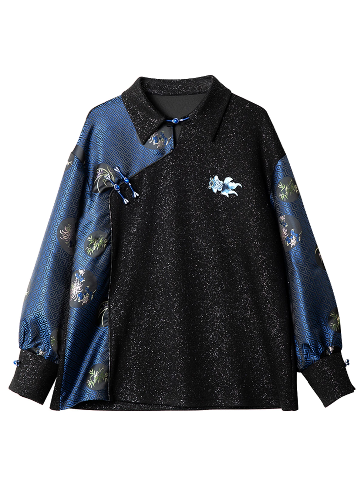 2024 Women's Clothing Printed bright silk patchwork sweatshirt Spring Summer New No.45