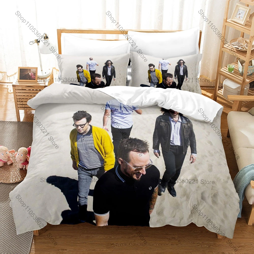 3 Pieces Weezer Band Bedding Set Music Band Pattern Bed Linens Comfortable Duvet Cover Pillowcase Stylish Bedroom Decoration