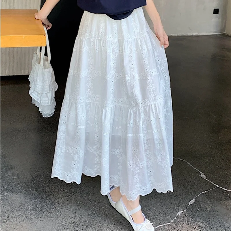 

Юбка миди А-силуэта с высокой талией и вырезами, стройнящая, универсальная, женская, летняя, тонкая