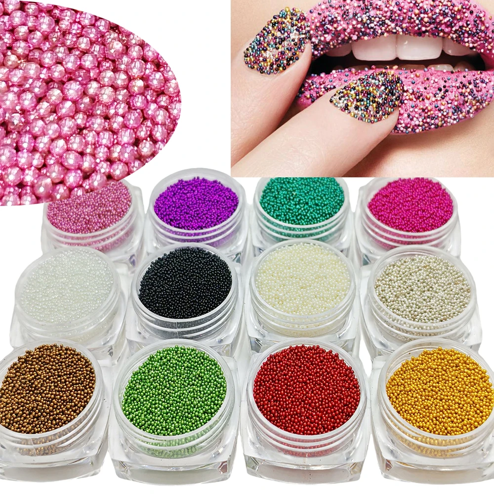 Caviar Mini Glass Beads Kit 12 Colors Nail Art Beads 3D Micro Beads For Manicure DIY Craft Rhinestone Decor Salon Home
