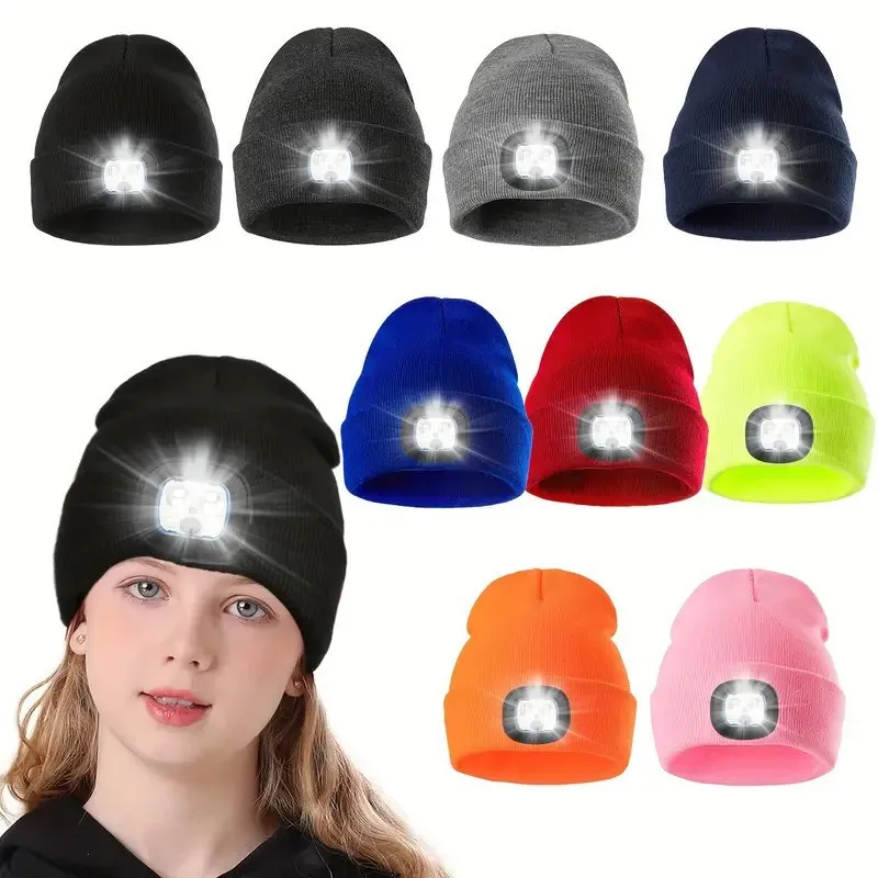 

Knitted Hats with Lights Outdoor Adventure Camping LED Lamp Caps Warm Windproof Luminous Pullover Caps Selling Wholesale