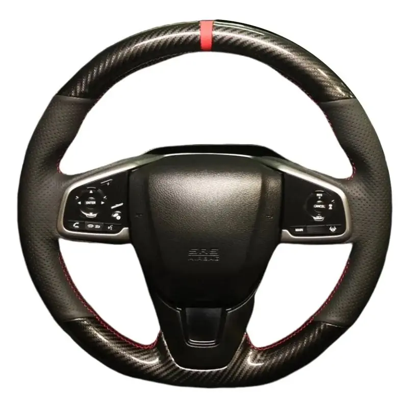 

For Honda Civic 10 2016-2019 CRV CR-V 2017-2019 Clarity 2016-2018 Black Genuine Leather Carbon fiber Car Steering Wheel Cover