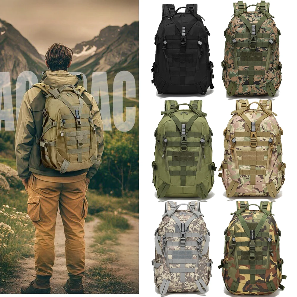 

Рюкзак для кемпинга 40 л, мужская сумка, тактический рюкзак Molle для путешествий, альпинизма, походов, уличный, со светоотражающими элементами, на плечо, AA0010