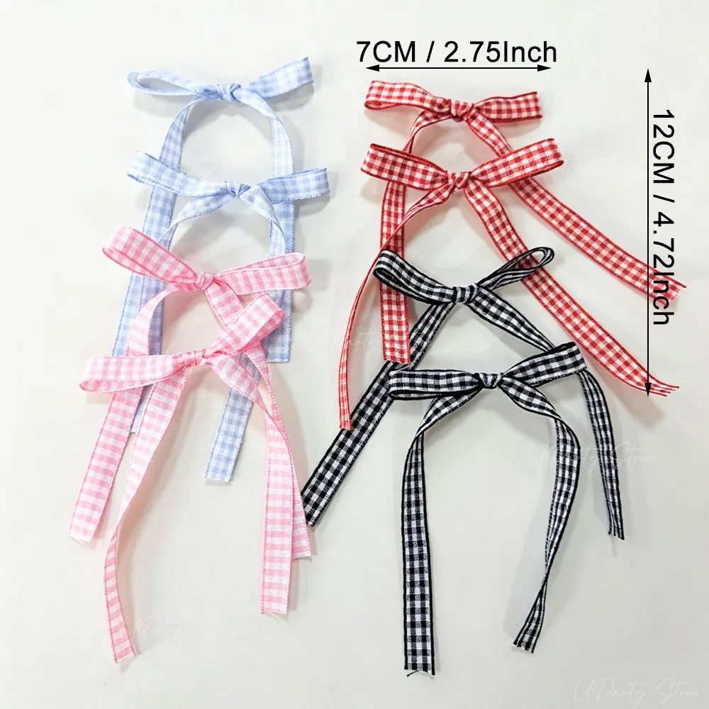 30/10pcs Gingham Bows Cake Decoration Red Plaid Ribbon Bow Cake Toppers for Birthday Baby Shower Valentine's Day Party Cake Deco