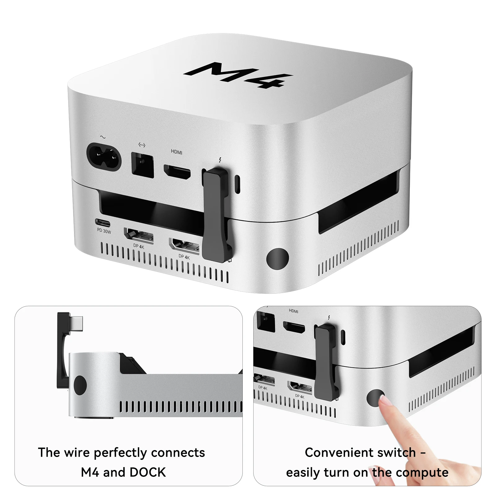 For 8-in-1 USB-C Hub DP 4K 144Hz Mac Mini M4 Docking Station 16TB 40Gbps Dual-Bay M.2 NVMe SSD Enclosure for 2.0 Aluminum