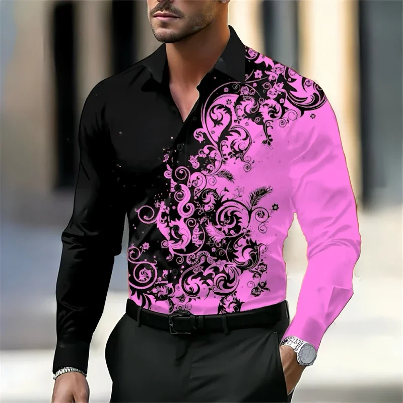 2024 New Long Sleeve Slim Button Men Autumn Fashion Sand Printing Noble Ball Lapel Long Sleeve Shirt Fabric Comfortable PlusSize