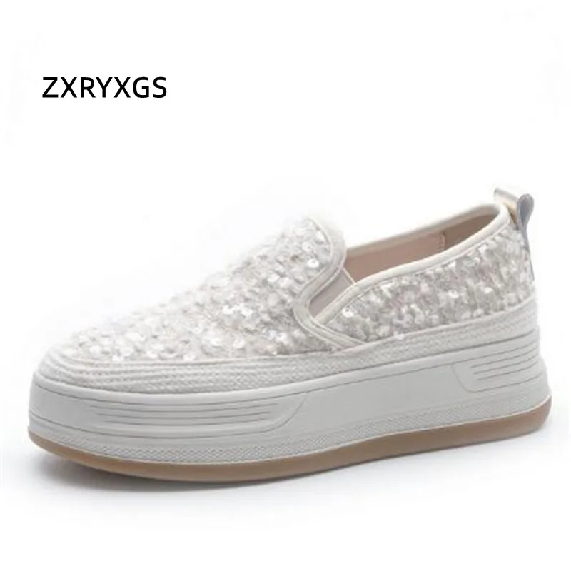 ZXRYXGS-zapatillas de deporte con lentejuelas para mujer, zapatos de plataforma con aumento, cómodos, suela suave, antideslizantes, tendencia, Primavera, 2024