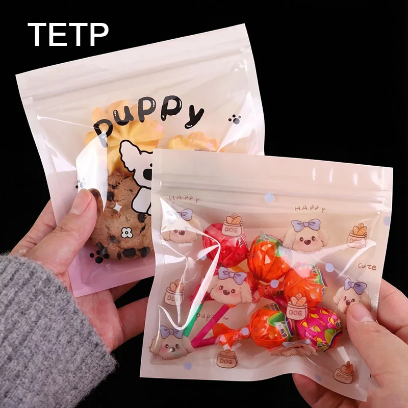 

TETP 100Pcs Cartoon Puppy Snack Candy Gift Bags Handmade Baked Cookies Snowflake Crisp Food Sealed Packaging for Gifts Business
