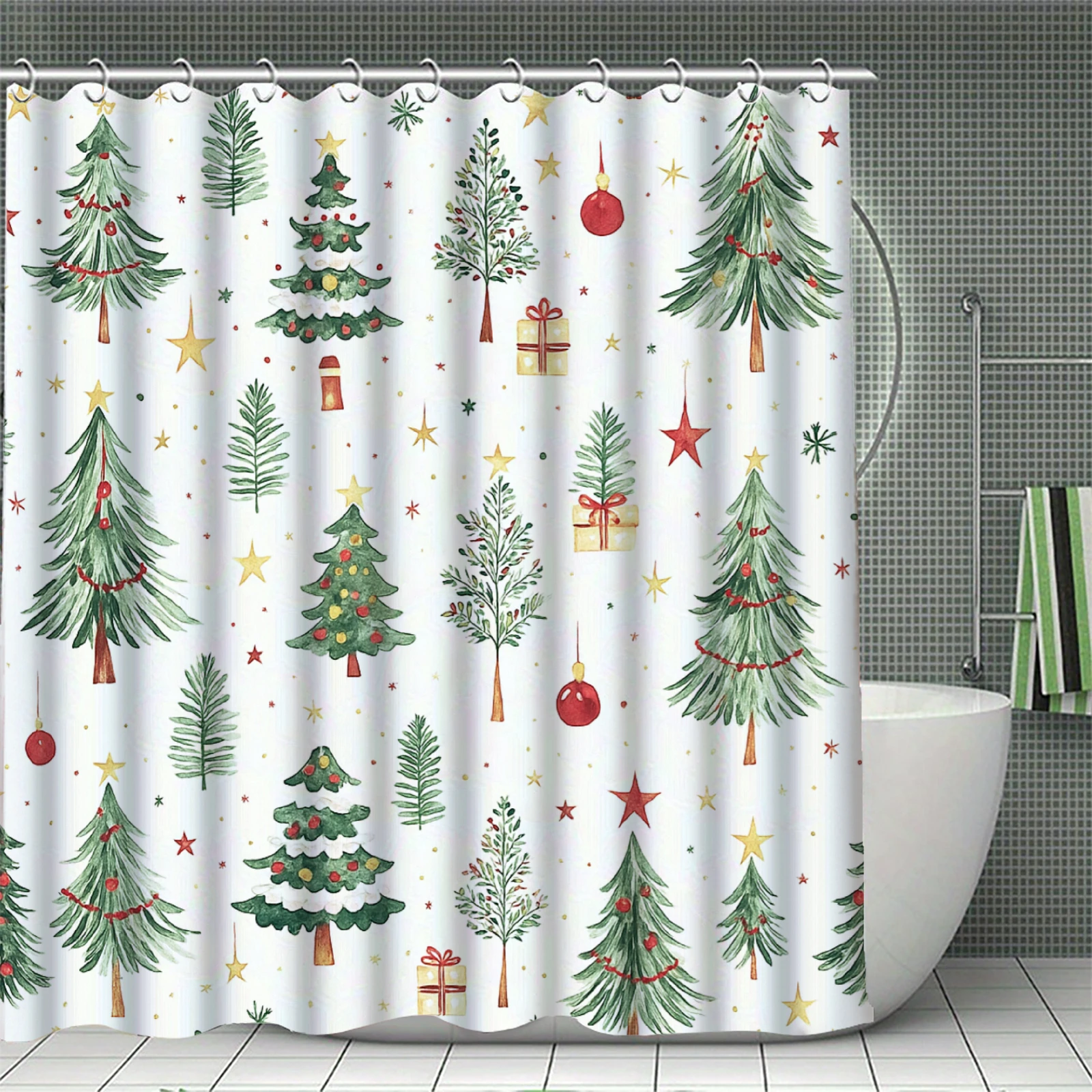 

1 шт., Рождественская елка, занавеска для душа с 3D принтом для декора ванной комнаты, занавески для душа, многоразмерный домашний декор, рождественские подарки