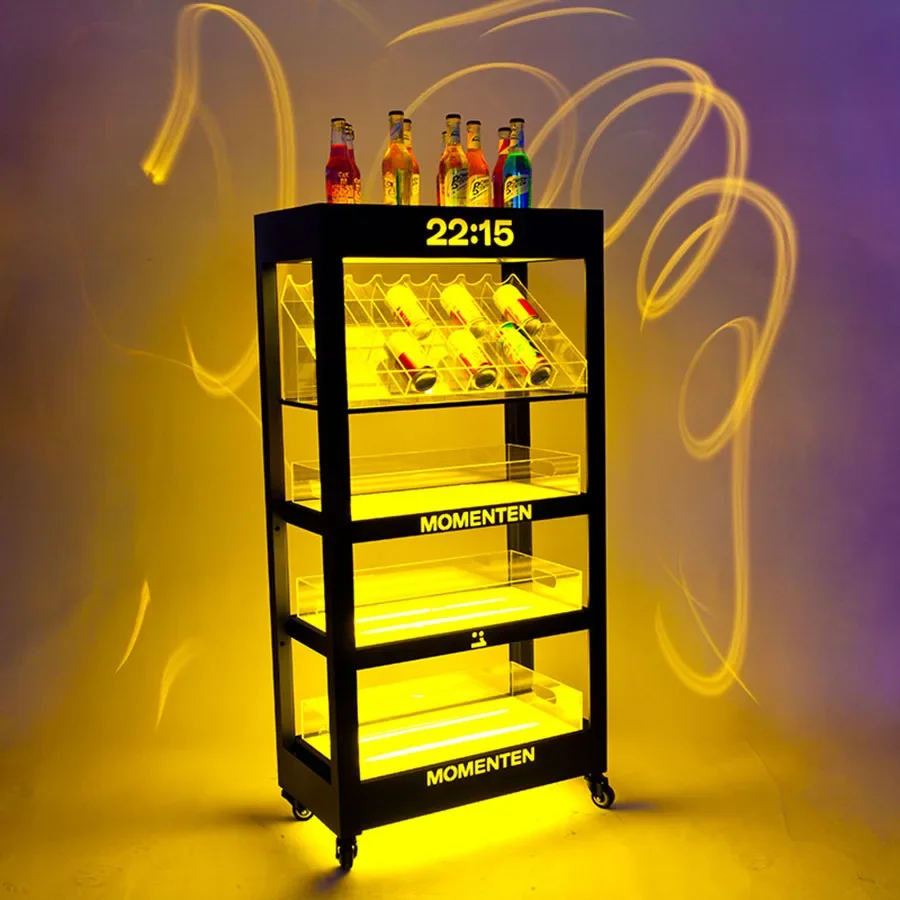 Lights Led Wine Cabinet Modern Bar Dinning Room Mobile Luxury Bottle Holder Wedding Wine Rack Decor Porte Vin Club Furniture