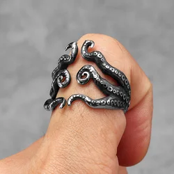 Stainless Steel Men Rings Octopus Squid Tentacle Punk Trendy for Women Biker Fashion Jewelry Halloween Creativity Gift Wholesale