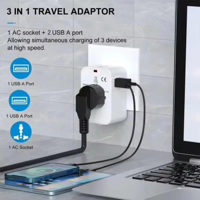 Foldable Universal Travel Power Adapter EU UK US AU Socket Converter With Dual 2.1A USB Ports All-in-One Portable Charger