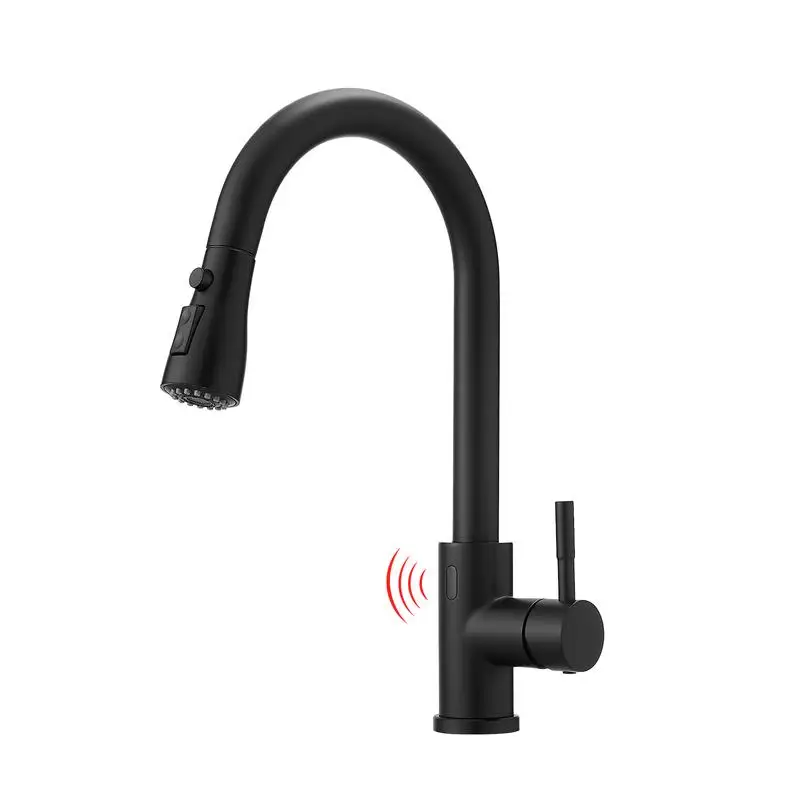 

Touchless Automatic Kitchen Faucet, Smart Hands-Free Sensor Faucet, Stainless Steel Finish, Black Color, Modern Design for Easy