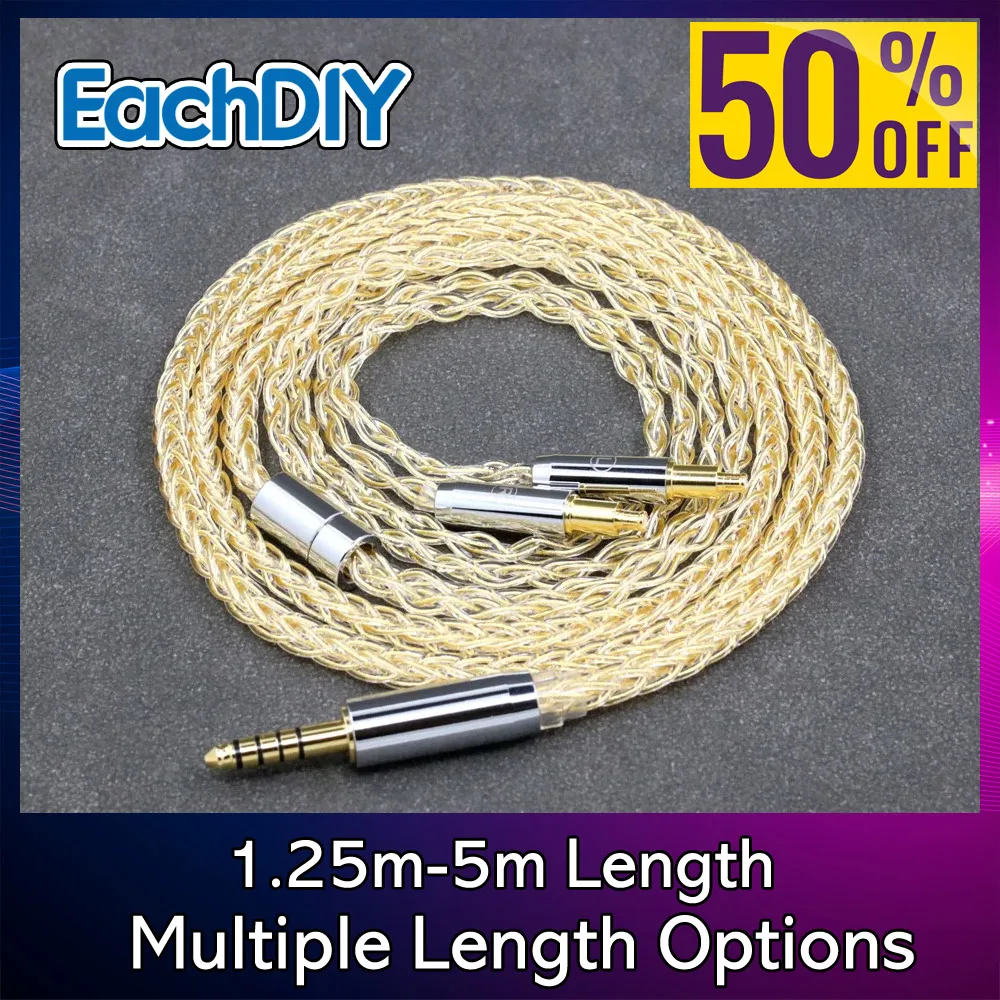 

24k Plated Gold 8 Core Pure 7n 99% Silver Earphone Cable For Audio Technica ATH-ADX5000 ATH-MSR7b 770H 990H A2DC 8416
