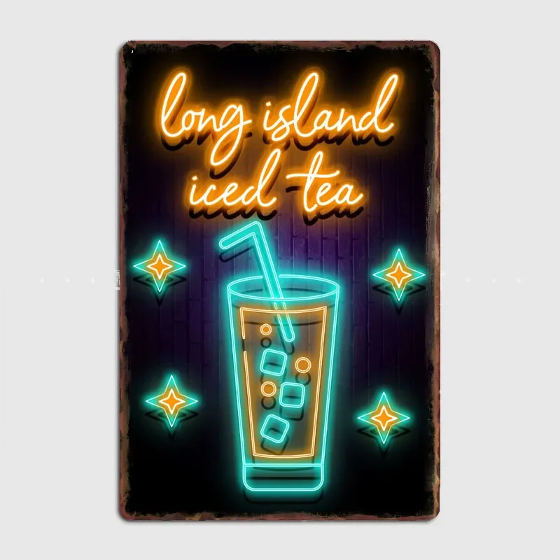 Drink Neon long island iced tea Neon Sign Retro Restaurant Poster Metal Sign Kitchen Room Wall Decor Tin Home Decoration