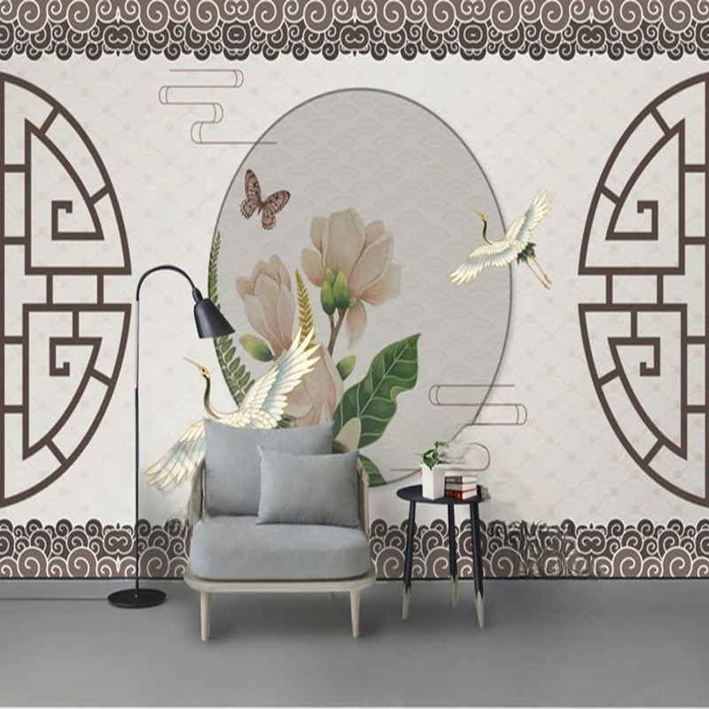 Custom Wall Murals Wallpaper Chinese Style Crane Lotus Flower Classical Wall Art Decor Background Painting Hand-Painted 3D