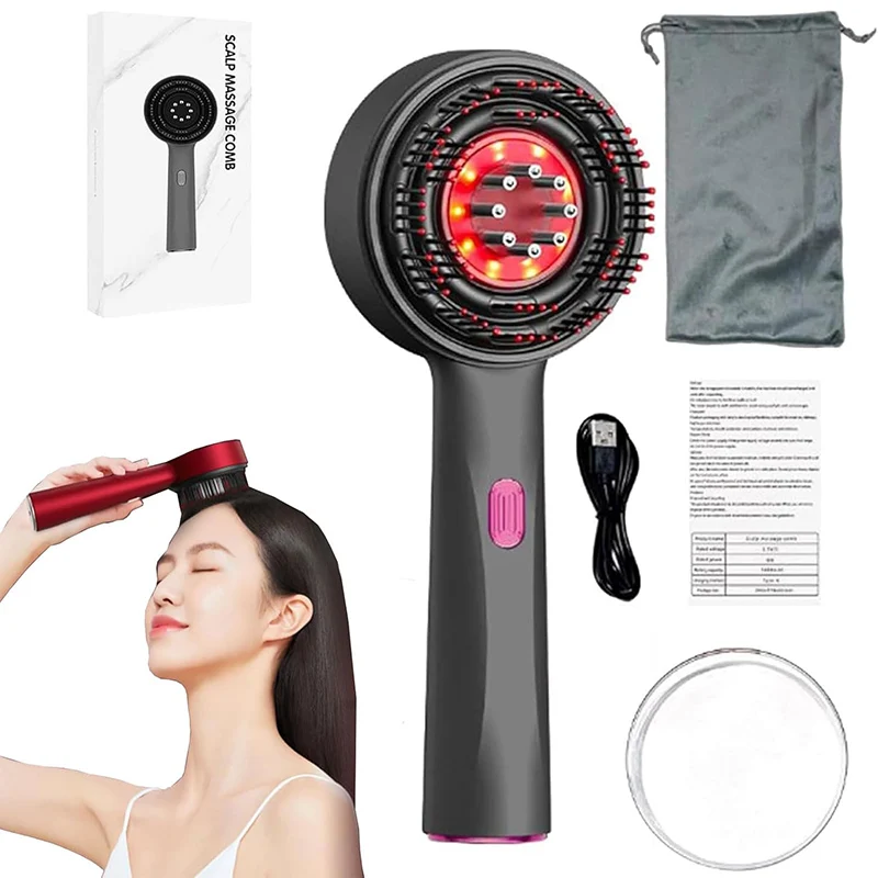 Electric Head Massage Comb Vibration Red Light Therapy Hair Growth Massage Scalp Brush Anti Hair Loss Liquid Oil Applicator