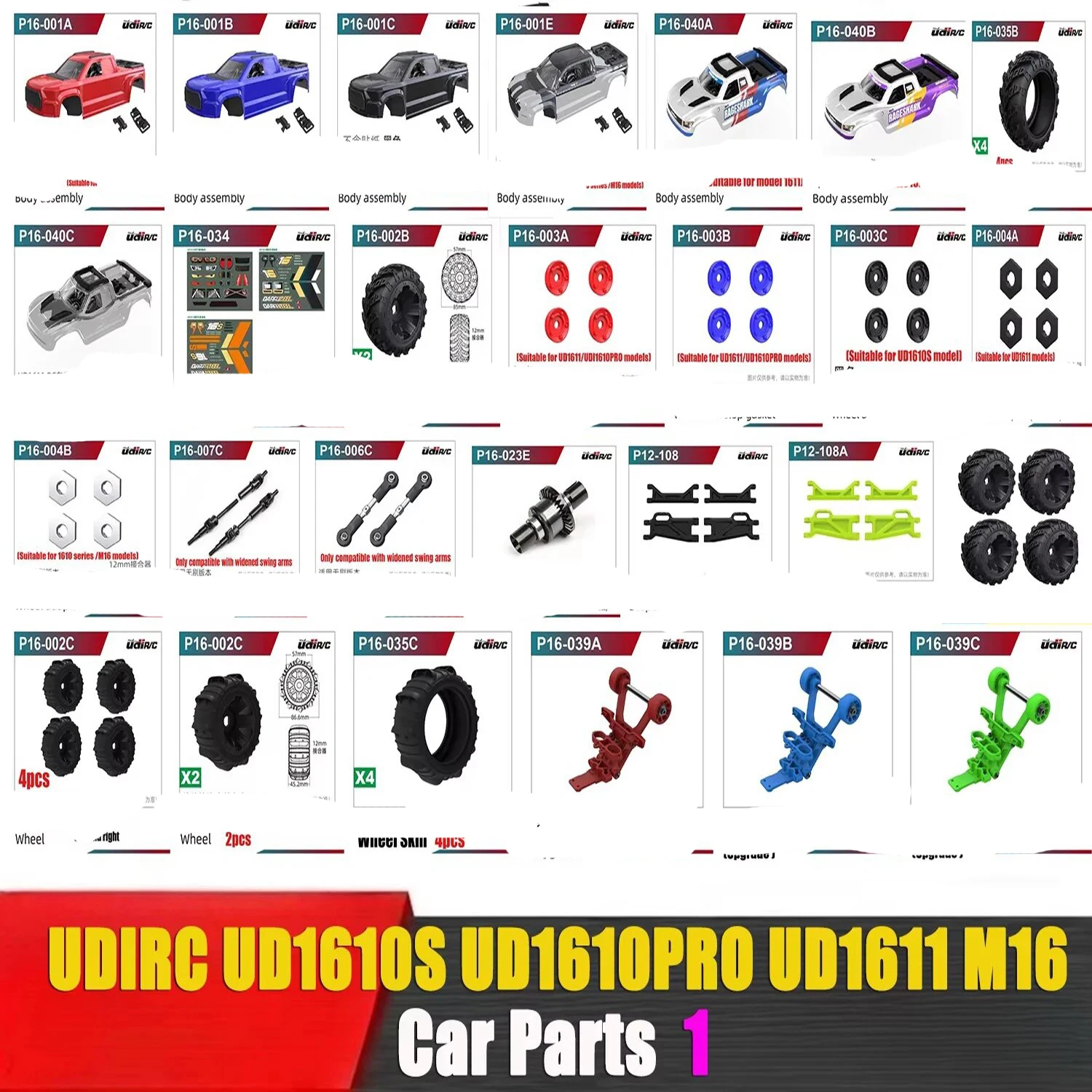 UDI UDIRC UD1610S UD1610PRO UD1611 M16 RC Original Rubber Parts Accessories Car Shell Stickers Wheels Combiner Gasket Parts 1