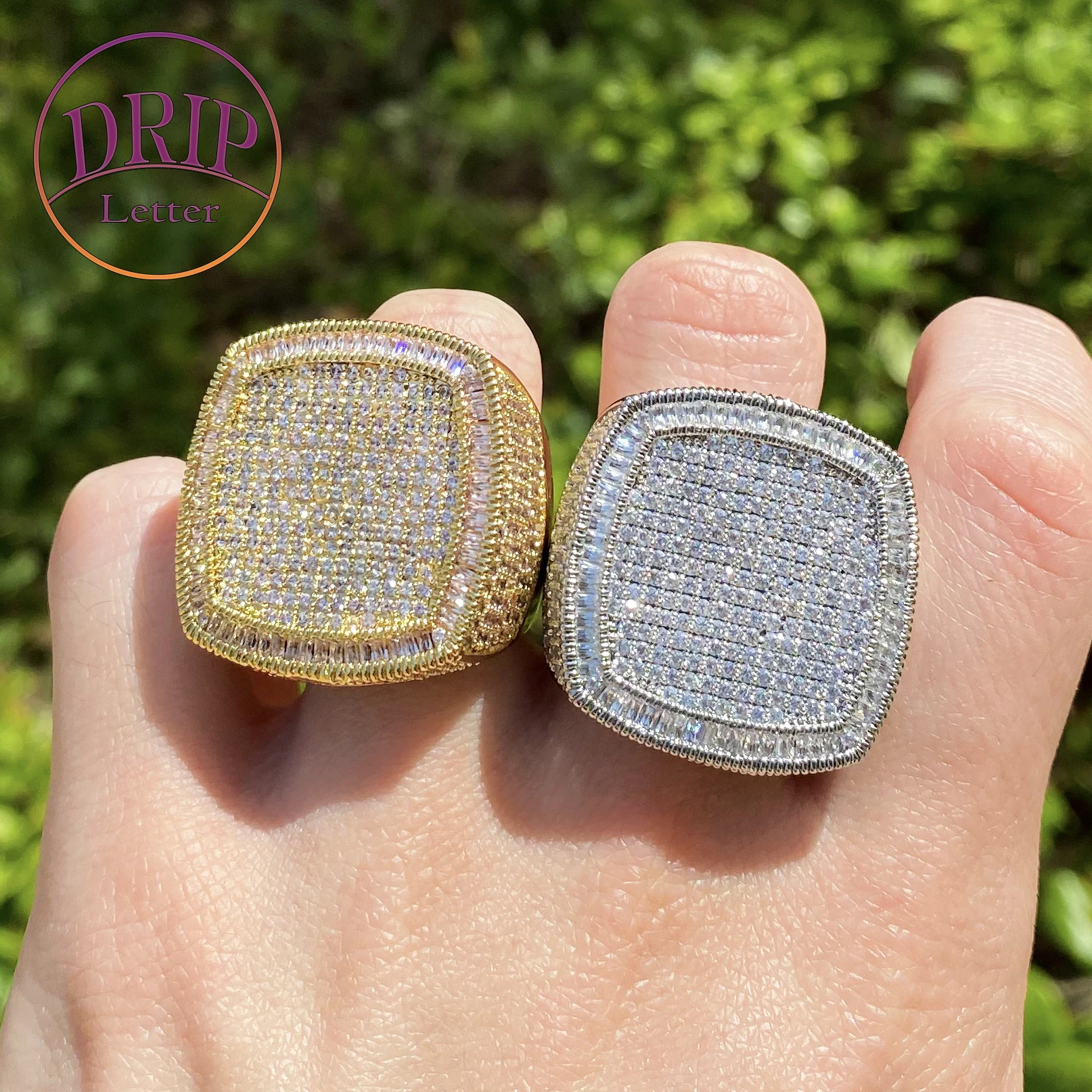 

Drip Letter Iced Out Ring for Men Real Gold Plated Cubic Zirconia Hip Hop Jewelry