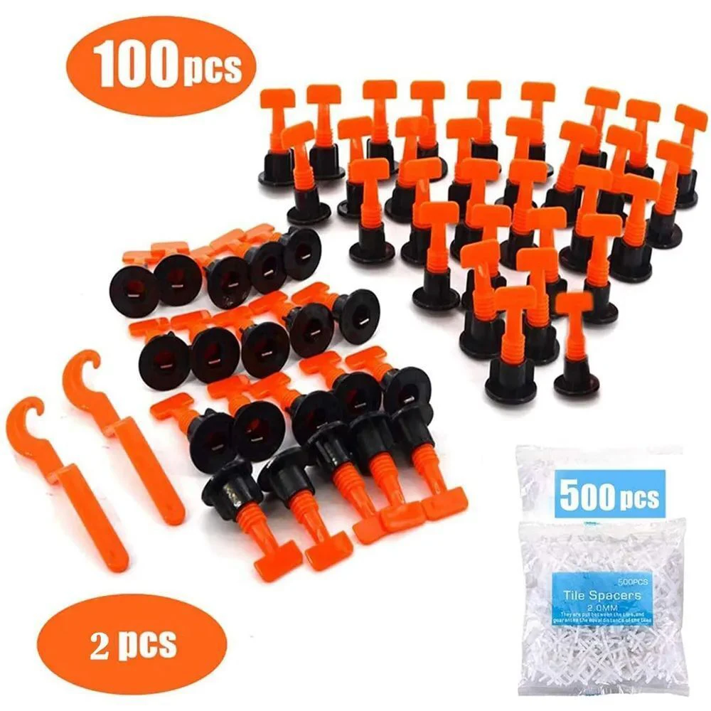 100PCS Tile Leveling System Reusable T Type Tile Leveler Spacer with 500x 2mm Tile Spacer,2x Wrenches Tile Installation Tool Kit