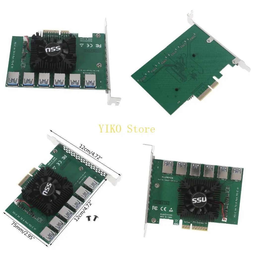 K32C PCI-E Extender Riser 1 to 6 USB Riser Card PCIE Adapter for BTC Mining