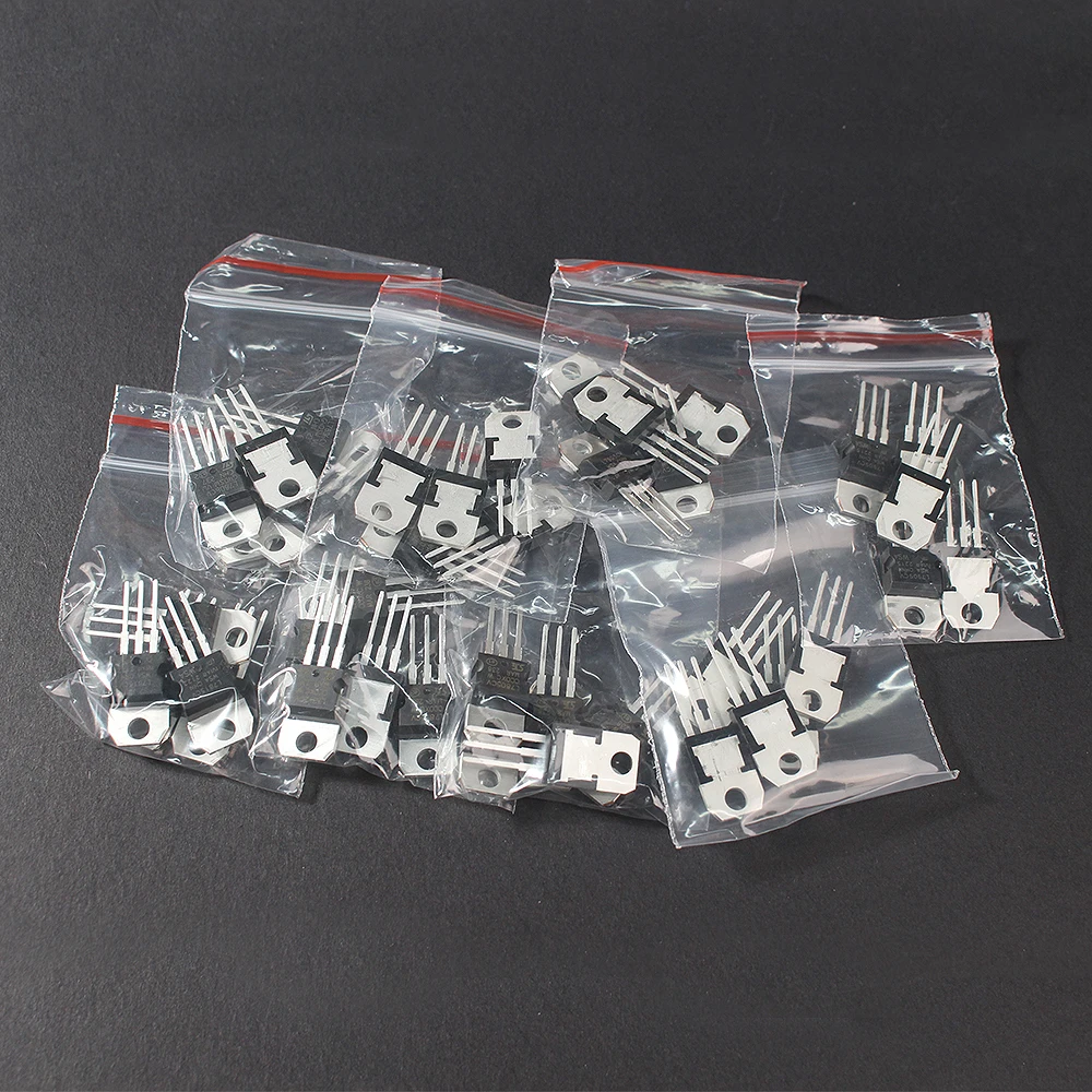 40PCS Mosfet Transistor Kit IC TO-220 L7805 L7806 L7809 L7812 L7815  L7905 LM317T Voltage Regulators transistor Assortment kit