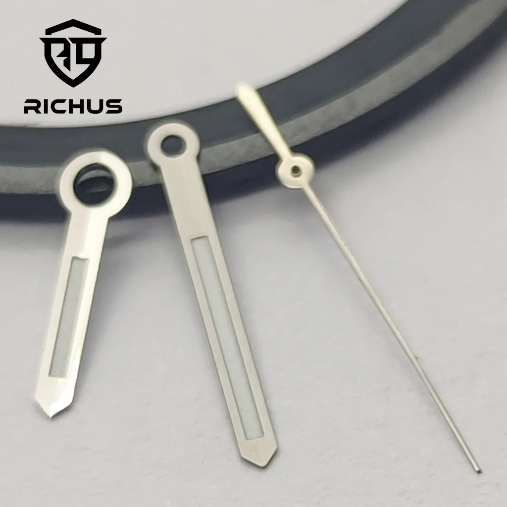 Стрелки часов RICHUS NH35 Серебряные стрелки часов Зеленые светящиеся подходят для NH34 NH35 NH36 ETA2824 2836 Механизм Miyota8215-DG