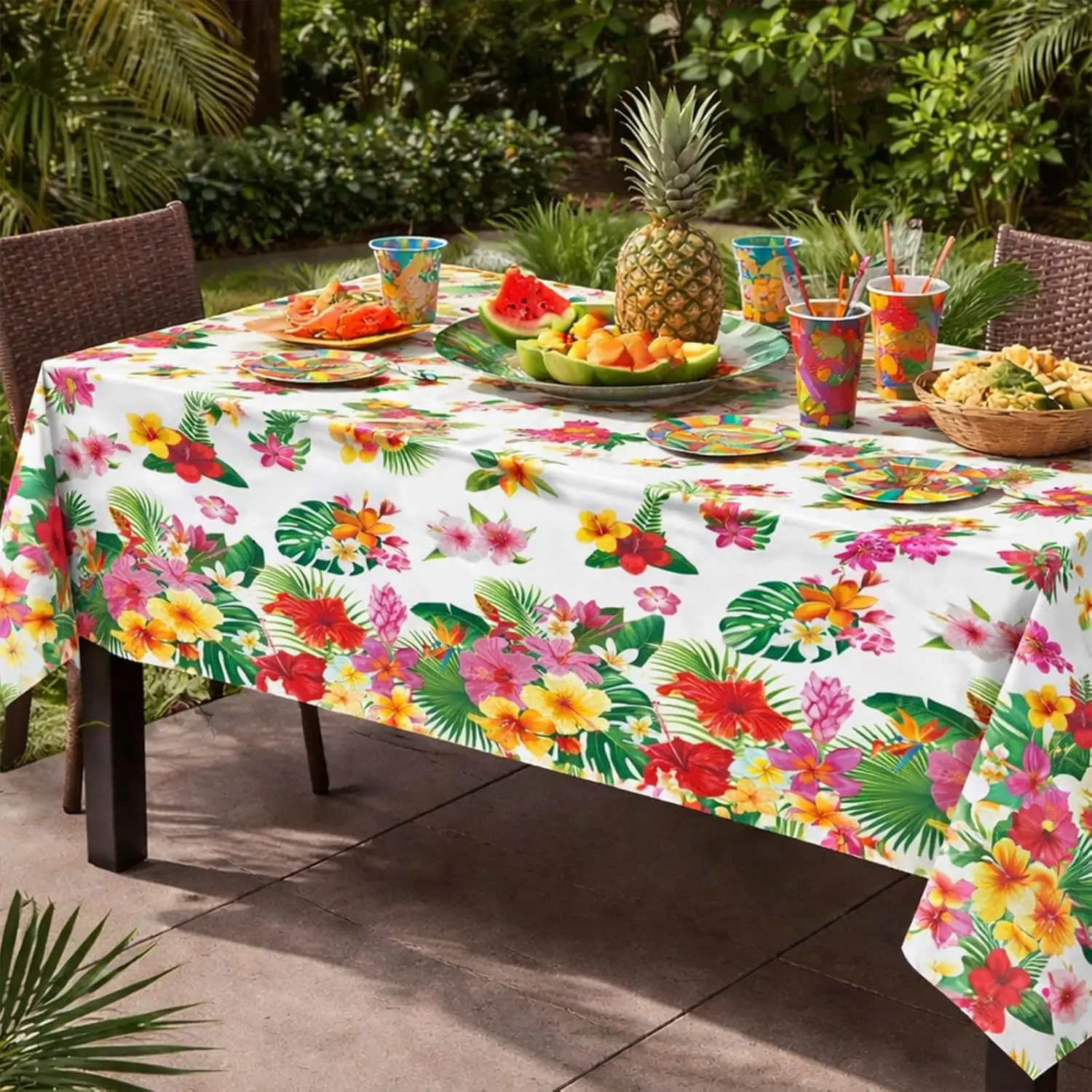 Tropical Hibiscus Flowers Rectangle Tablecloth for Table Decor Washable Hawaiian Kitchen Dining Table Cloth Picnic Party Decor