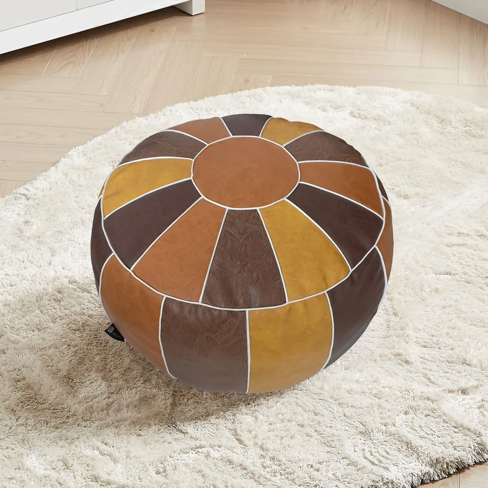 Moroccan Style PU Leather Storage Pouf Cover Unstuffed Splicing Footstool Seat Bag with Handle Pumpkin Shaped