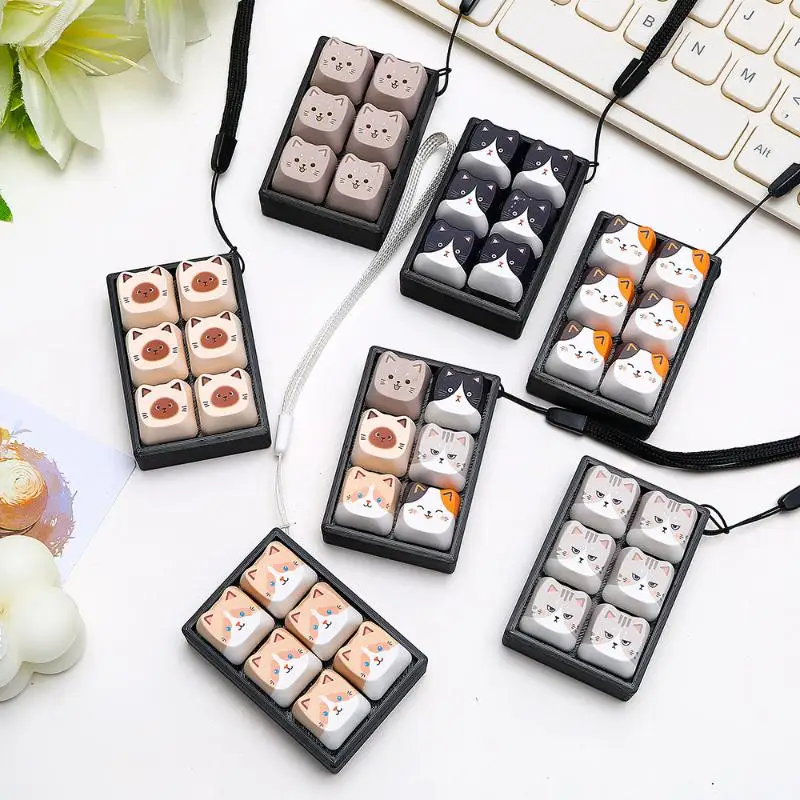4/6 Tasten Anti-Stress-Anhänger Tastatur-Keycap Katzen-Fidget-Schlüsselanhänger Fingerknopf Zeitvertreibungs- und Entspannungs-Schlüsselanhänger – Detail 4