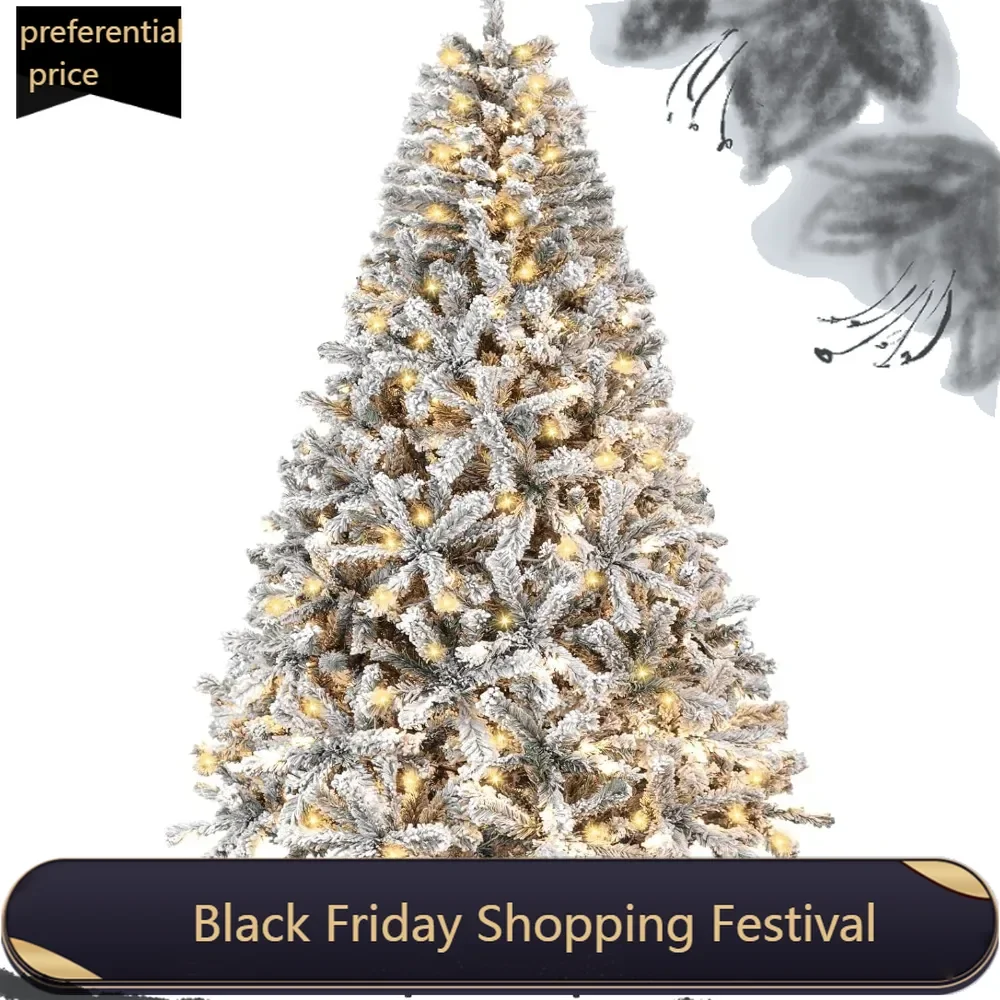 

6Ft Flocked White Christmas Tree Prelit Artificial Christmas Trees with 260 Warm White LED Lights and 792 Branches, Pre lit LED