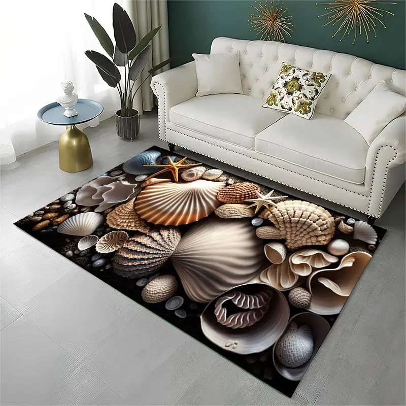 Tropical Beach Starfish Shell Sea Star Large Area Rug Non-slip Carpet for Bedroom Living Room Sofa Doormat Home Decor Floor Mat