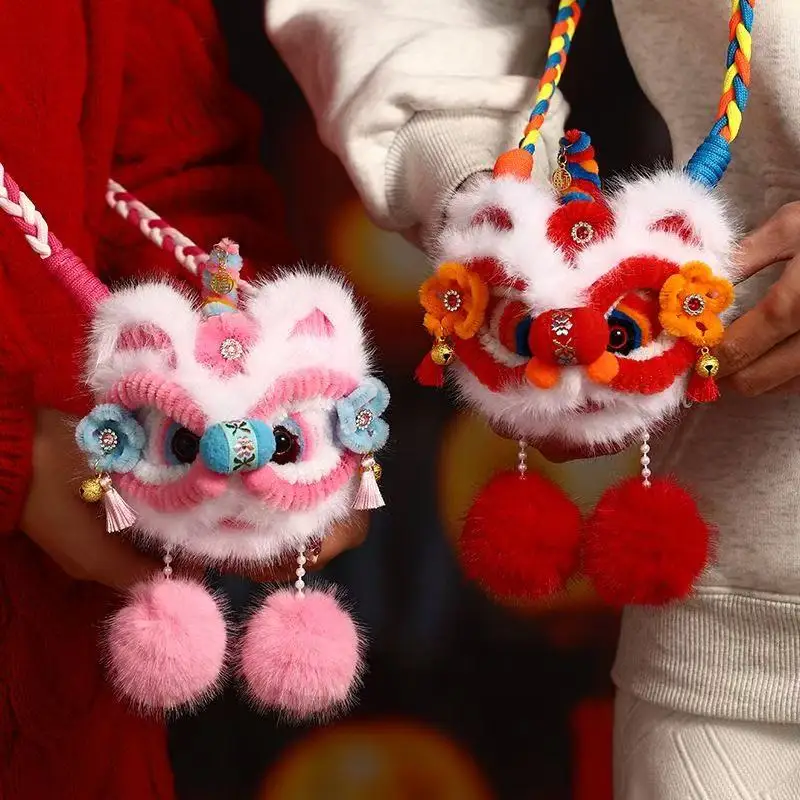 2026年新作中国風バッグ子供用祝祭獅子団財布大人用漢服に合うクロスボディバッグ手作りマネーバッグ馬年ギフト