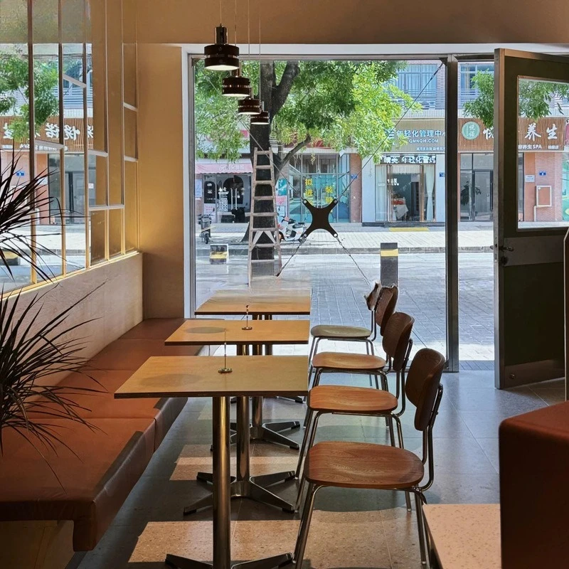 طاولة وكرسي مقهى على طراز العصور الوسطى وطاولة طعام من الخشب الصلب والشاي والحليب وطاولة مربعة صغيرة بسيطة #3