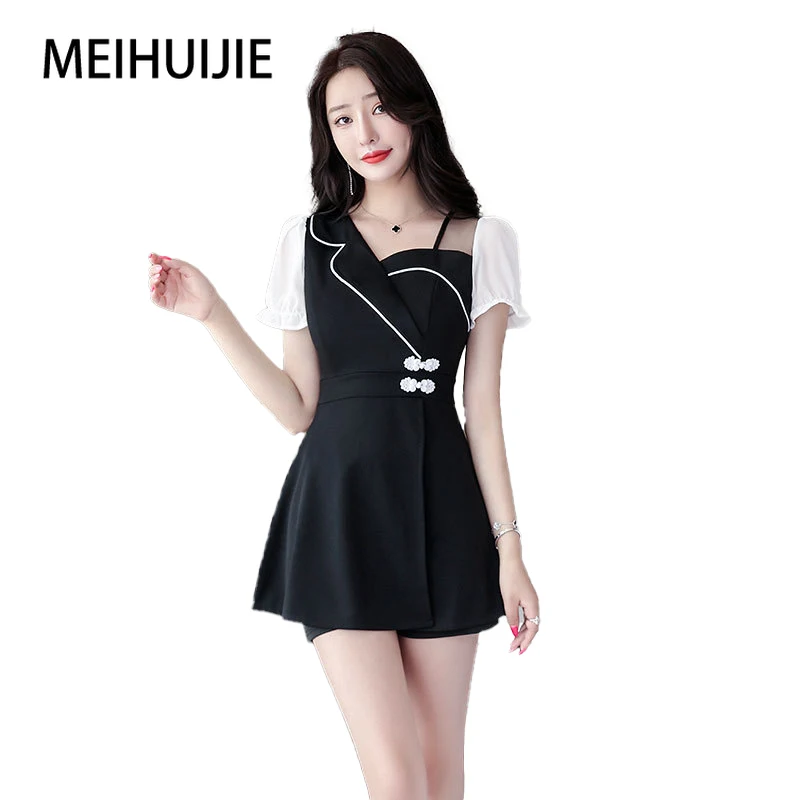 Beauty Treatment Salon Beautician Uniform Massage Technician Clothe Black White Dress Short-Sleeve Skirt Professional Women Suit