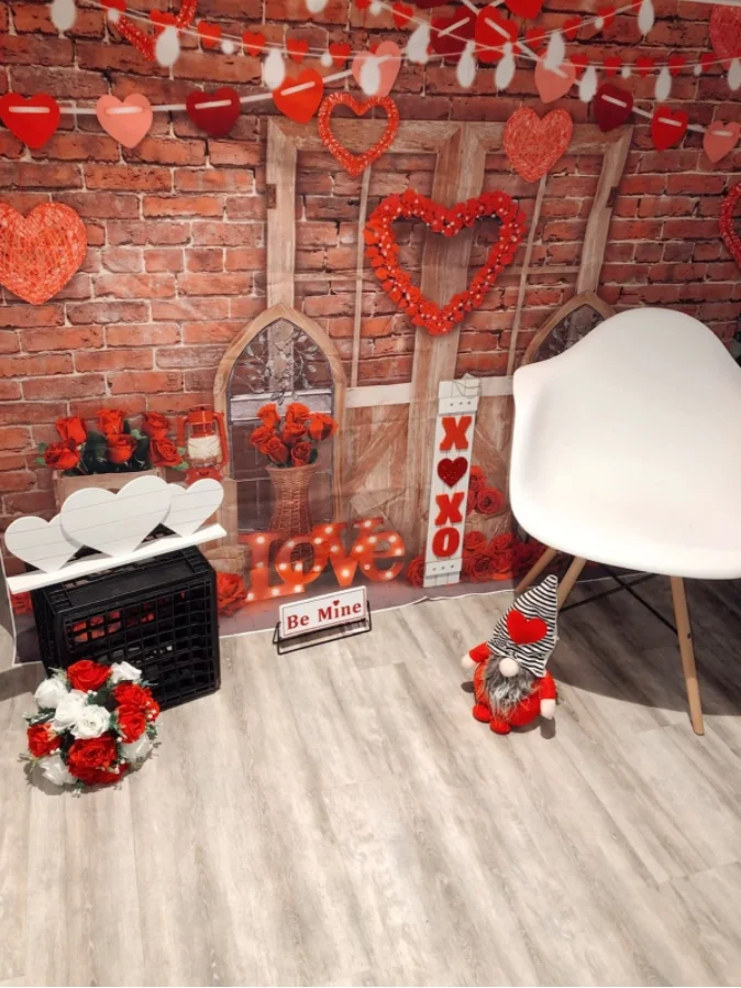 Happy Valentinstag Fotografie Kulissen Rote Rose Blume Beleuchtung Liebe Herz Geburtstag Party Decor Hintergrund Für Foto Studio
