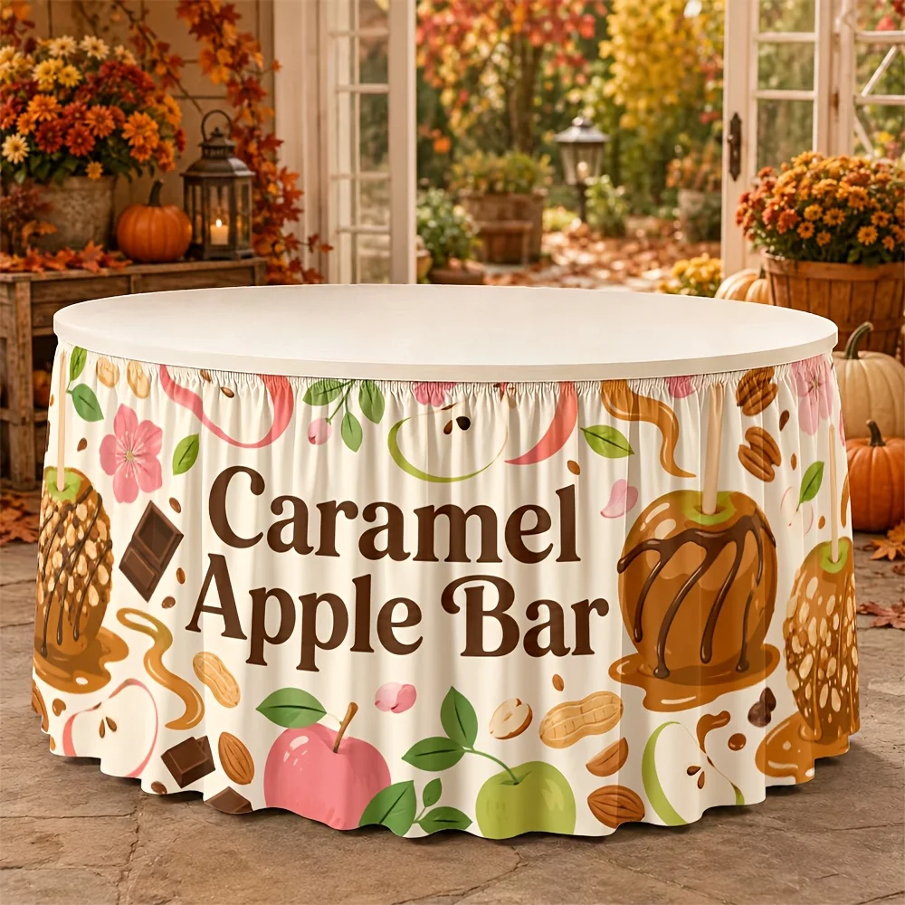 1 tablecloth table skirt, honey apple bar, autumn harvest event